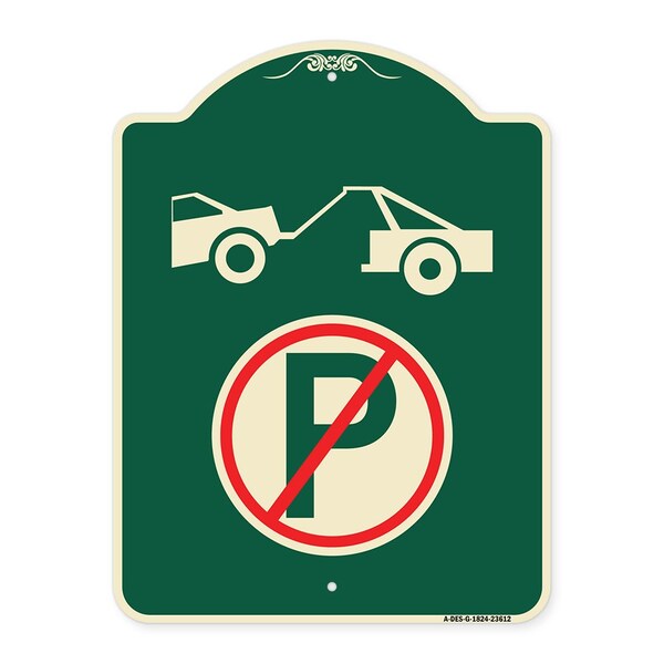 No Parking Tow Away Zone Symbol Heavy-Gauge Aluminum Architectural Sign, 24" x 18", G-1824-23612